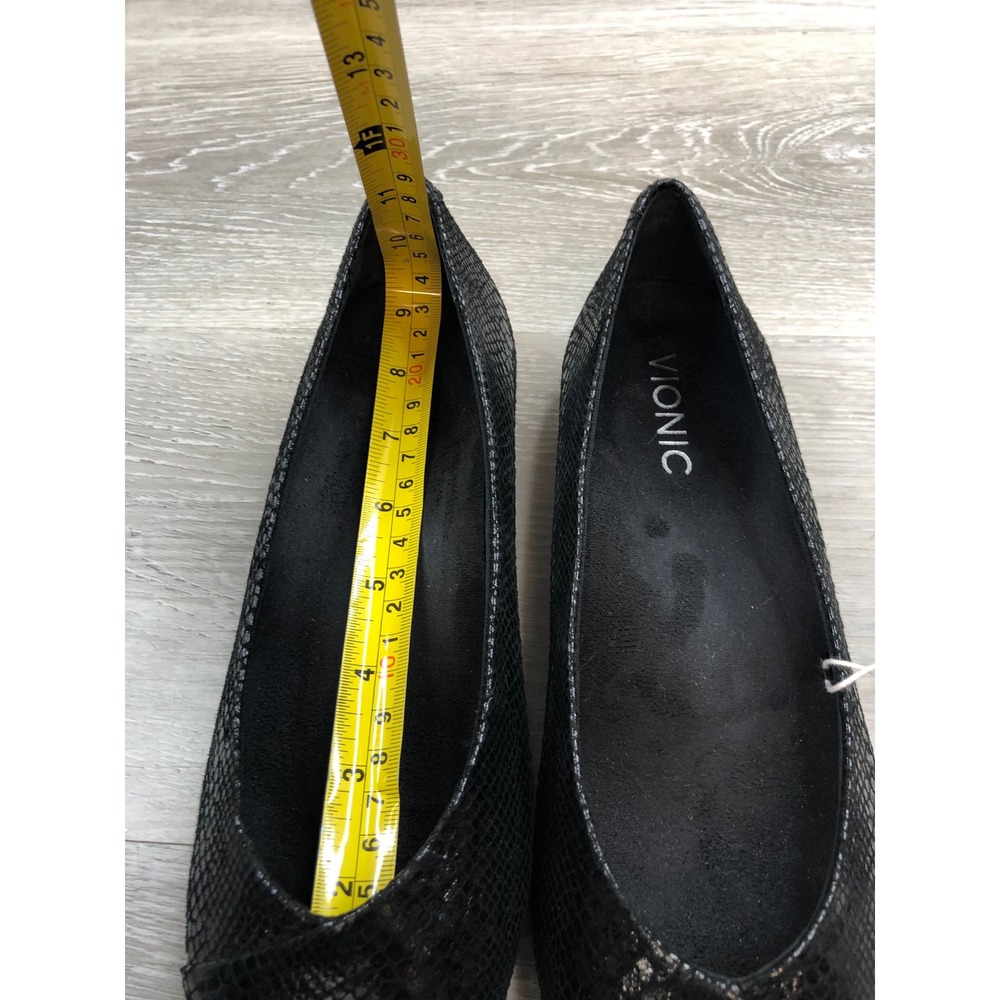 Vionic Black Snake Embossed Pointed Toe Flats Sli… - image 7